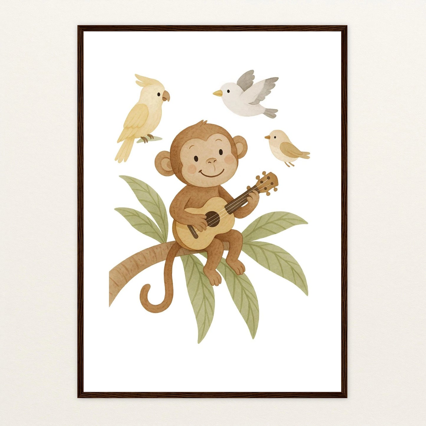 Aki der Affe - Motiv: "Ukulele" Poster mit Holzrahmen von tinylearner
