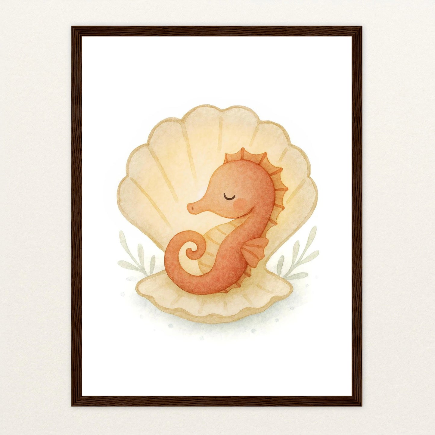 Suri das Seepferdchen - Motiv: "Muschel" Poster mit Holzrahmen von tinylearner