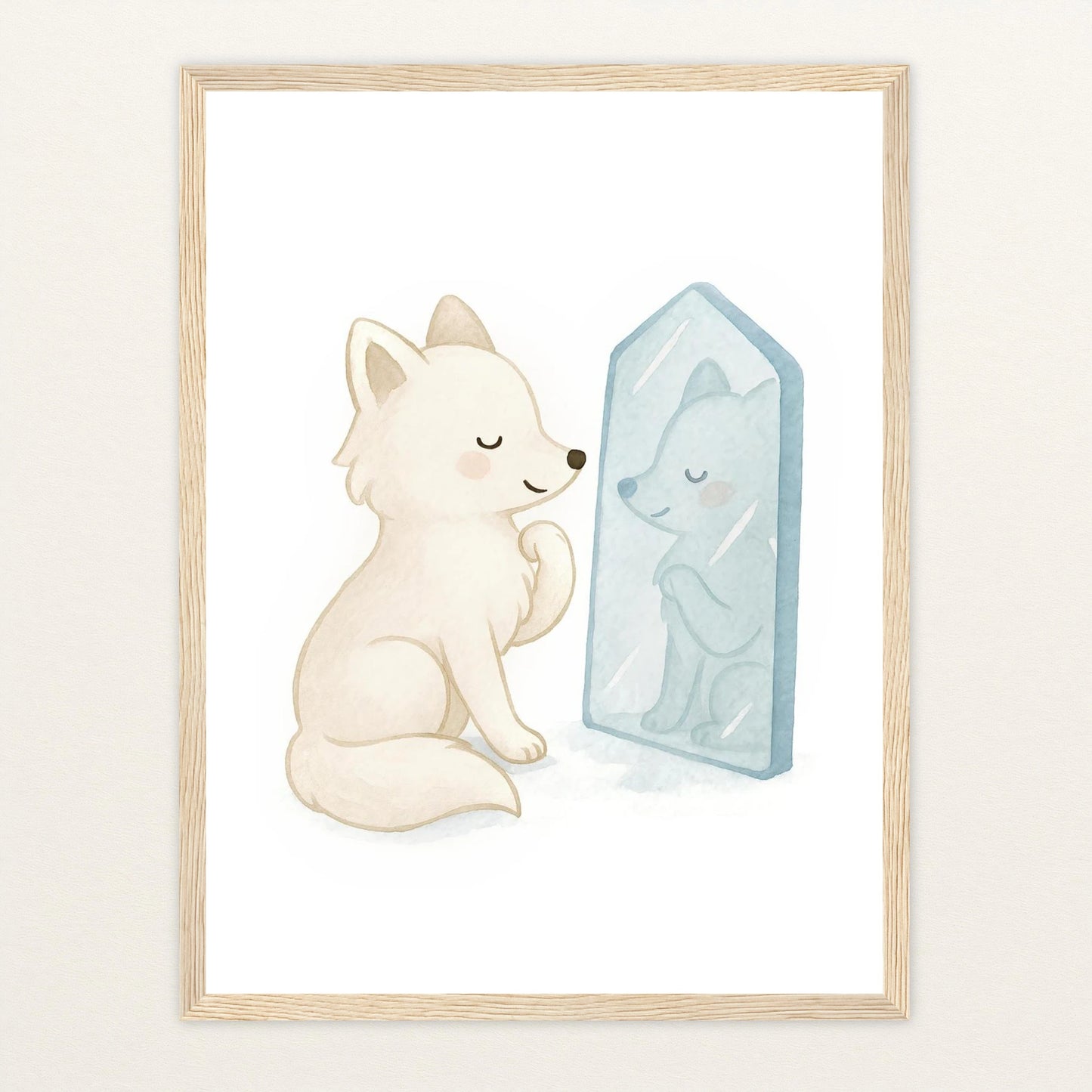 Pino der Polarfuchs - Motiv: "Spiegel" Poster mit Holzrahmen von tinylearner