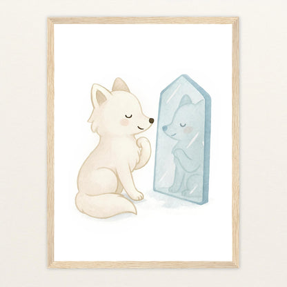 Pino der Polarfuchs - Motiv: "Spiegel" Poster mit Holzrahmen von tinylearner