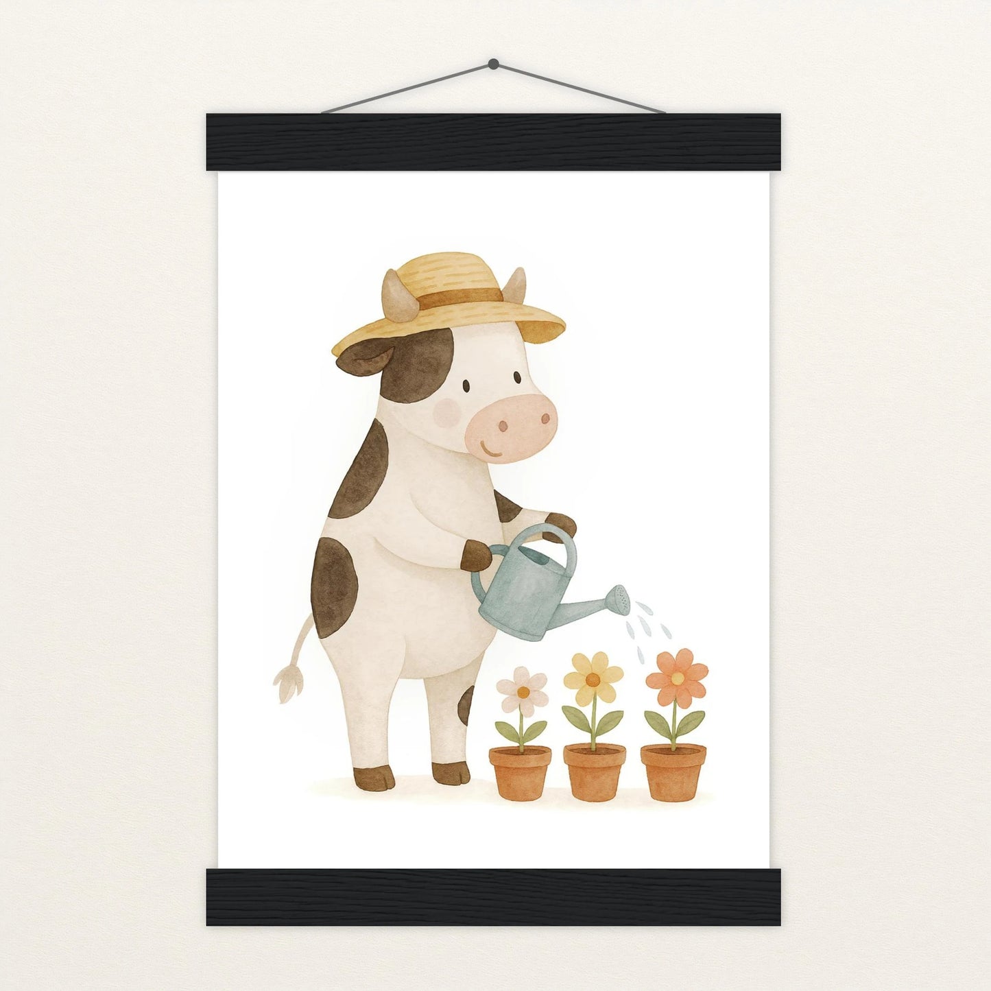 Klara die Kuh - Motiv: "Blumengießen" Poster mit Leisten von tinylearner