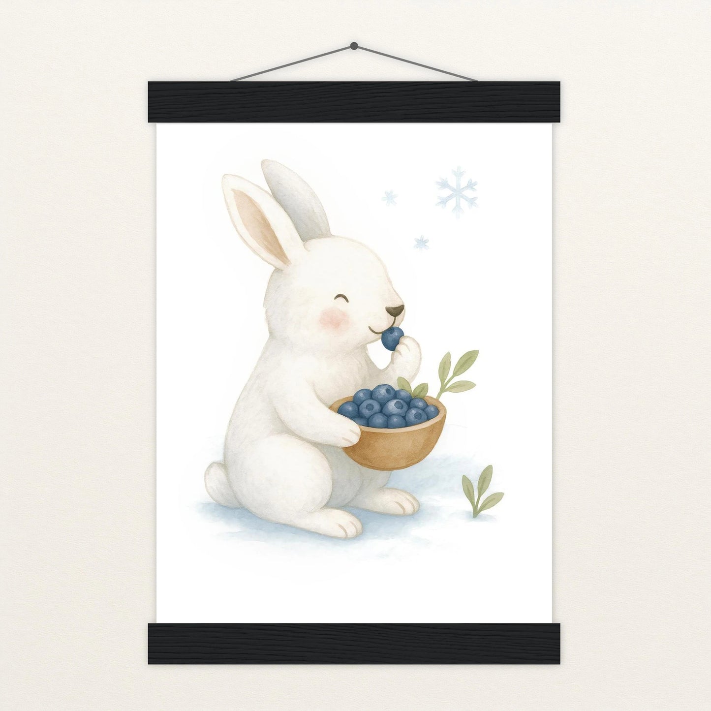 Sina der Schneehase - Motiv: "Blaubeeren" Poster mit Leisten von tinylearner