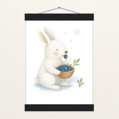 Sina der Schneehase - Motiv: "Blaubeeren" Poster mit Leisten von tinylearner