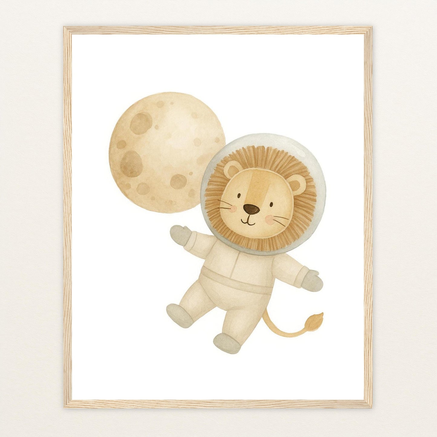 Leo der Löwe - Motiv: "Astronaut" Poster mit Holzrahmen von tinylearner