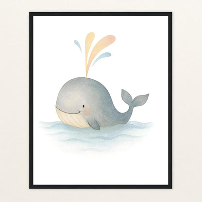 Willi der Wal - Motiv: "Freude" Poster mit Holzrahmen von tinylearner