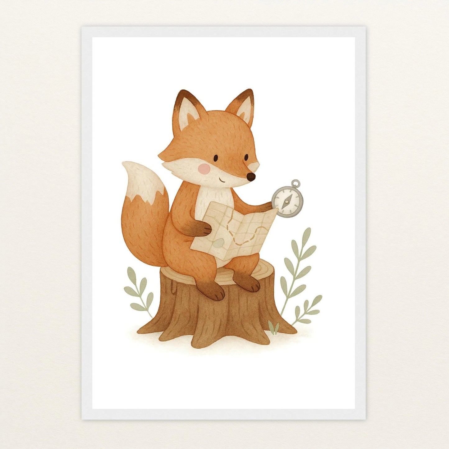 Finnegan der Fuchs - Motiv: "Abenteuerlust" Poster mit Holzrahmen von tinylearner