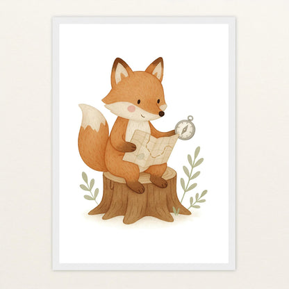 Finnegan der Fuchs - Motiv: "Abenteuerlust" Poster mit Holzrahmen von tinylearner