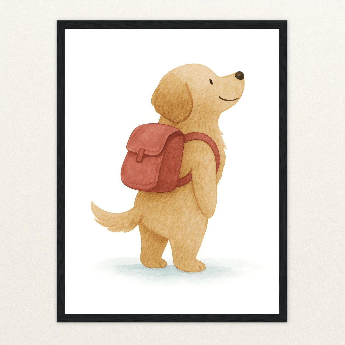 Hugo der Hund - Motiv: "Rucksack" Poster mit Holzrahmen von tinylearner