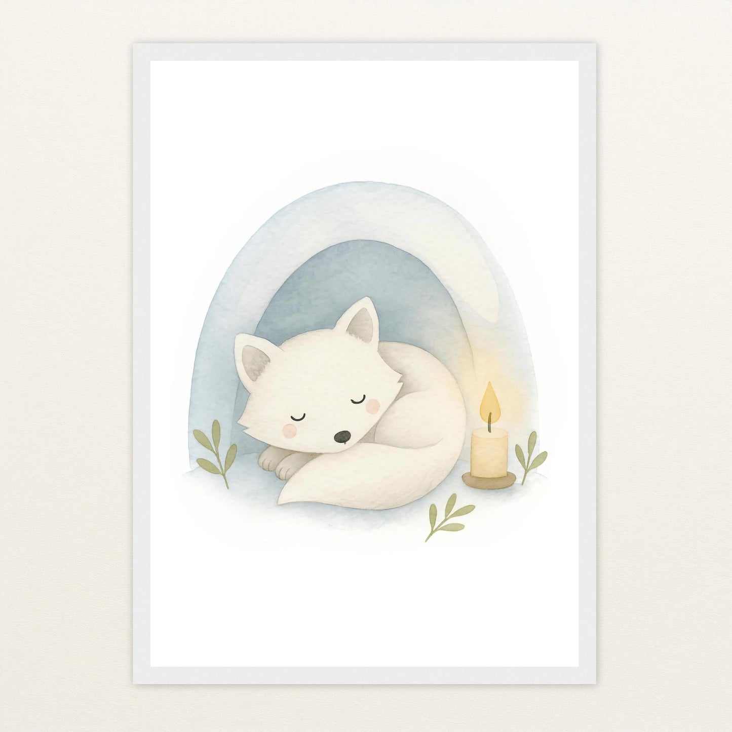 Pino der Polarfuchs - Motiv: "Schneehöhle" Poster mit Holzrahmen von tinylearner