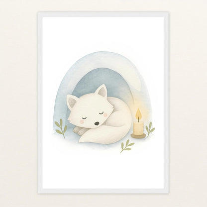 Pino der Polarfuchs - Motiv: "Schneehöhle" Poster mit Holzrahmen von tinylearner