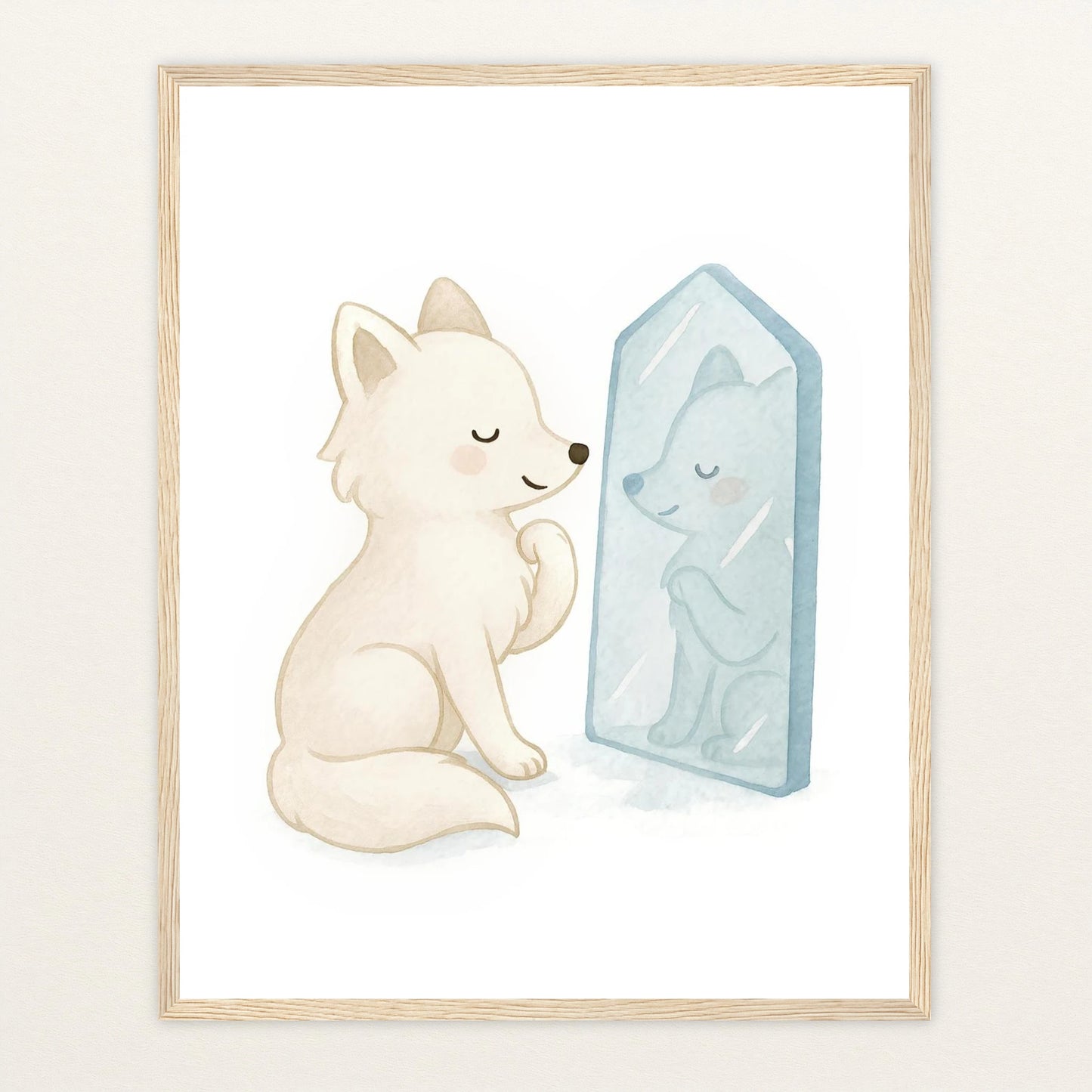 Pino der Polarfuchs - Motiv: "Spiegel" Poster mit Holzrahmen von tinylearner