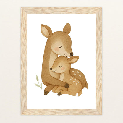 Ria das Reh - Motiv: "Kuscheln" Poster mit Holzrahmen von tinylearner