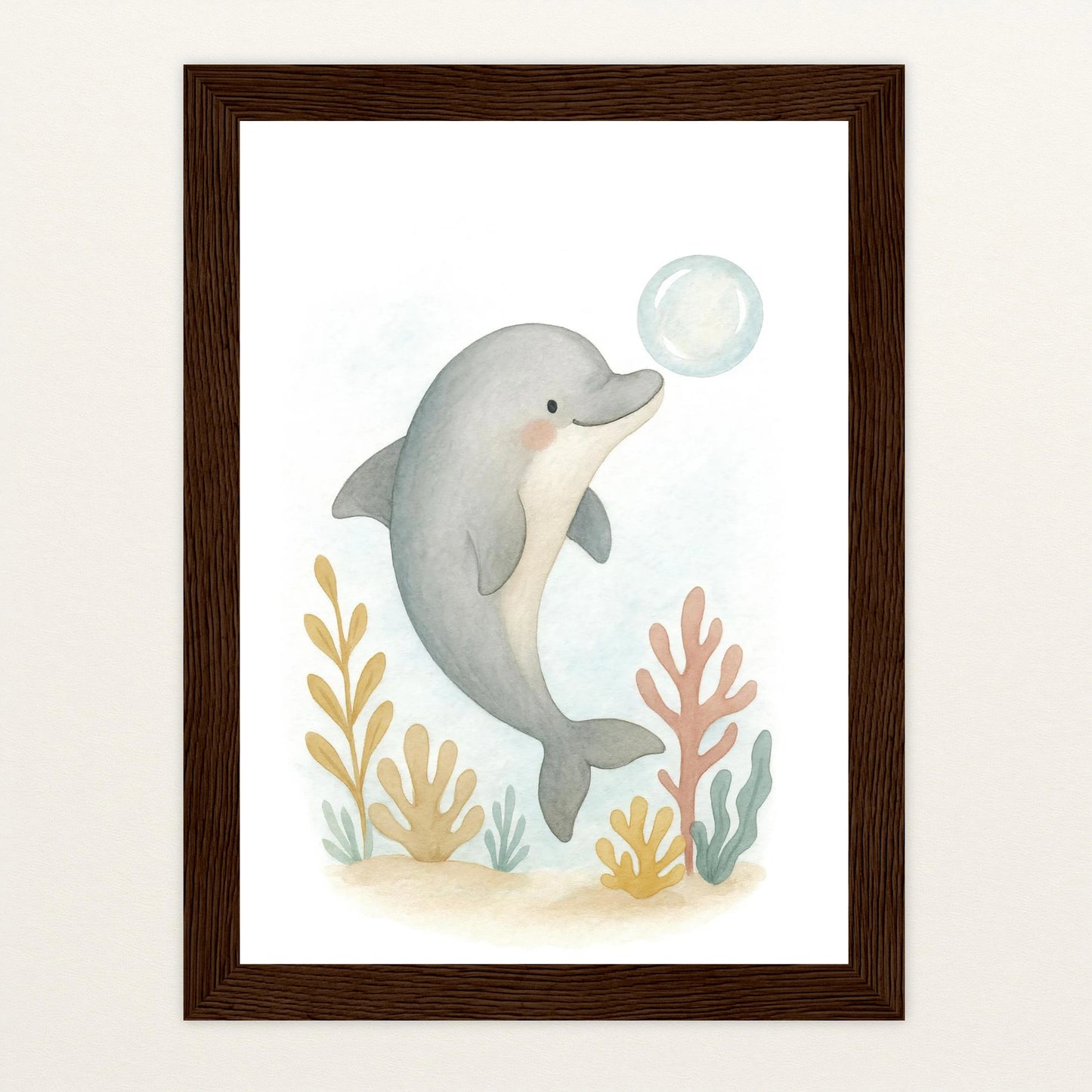 Dora der Delfin - Motiv: "Luftblase" Poster mit Holzrahmen von tinylearner