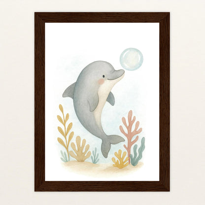 Dora der Delfin - Motiv: "Luftblase" Poster mit Holzrahmen von tinylearner