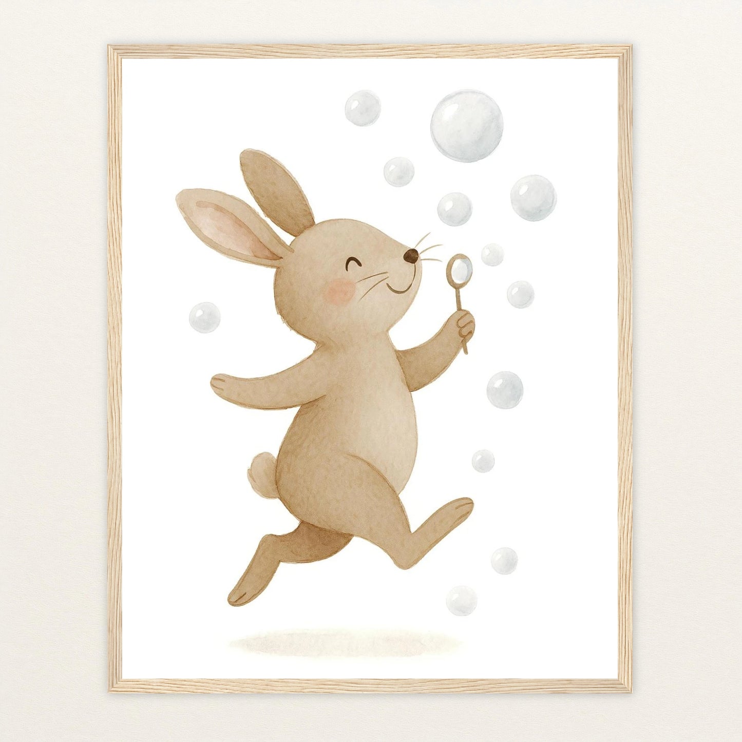 Holly der Hase - Motiv: "Seifenblasen" Poster mit Holzrahmen von tinylearner