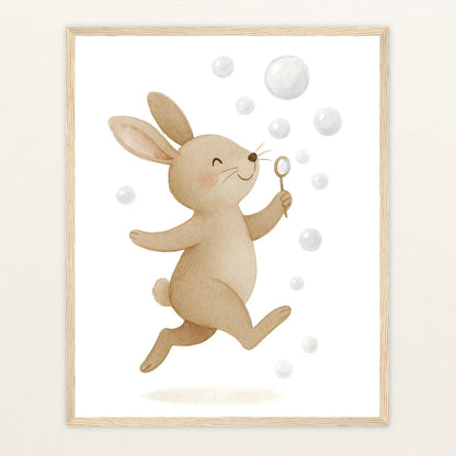 Holly der Hase - Motiv: "Seifenblasen" Poster mit Holzrahmen von tinylearner