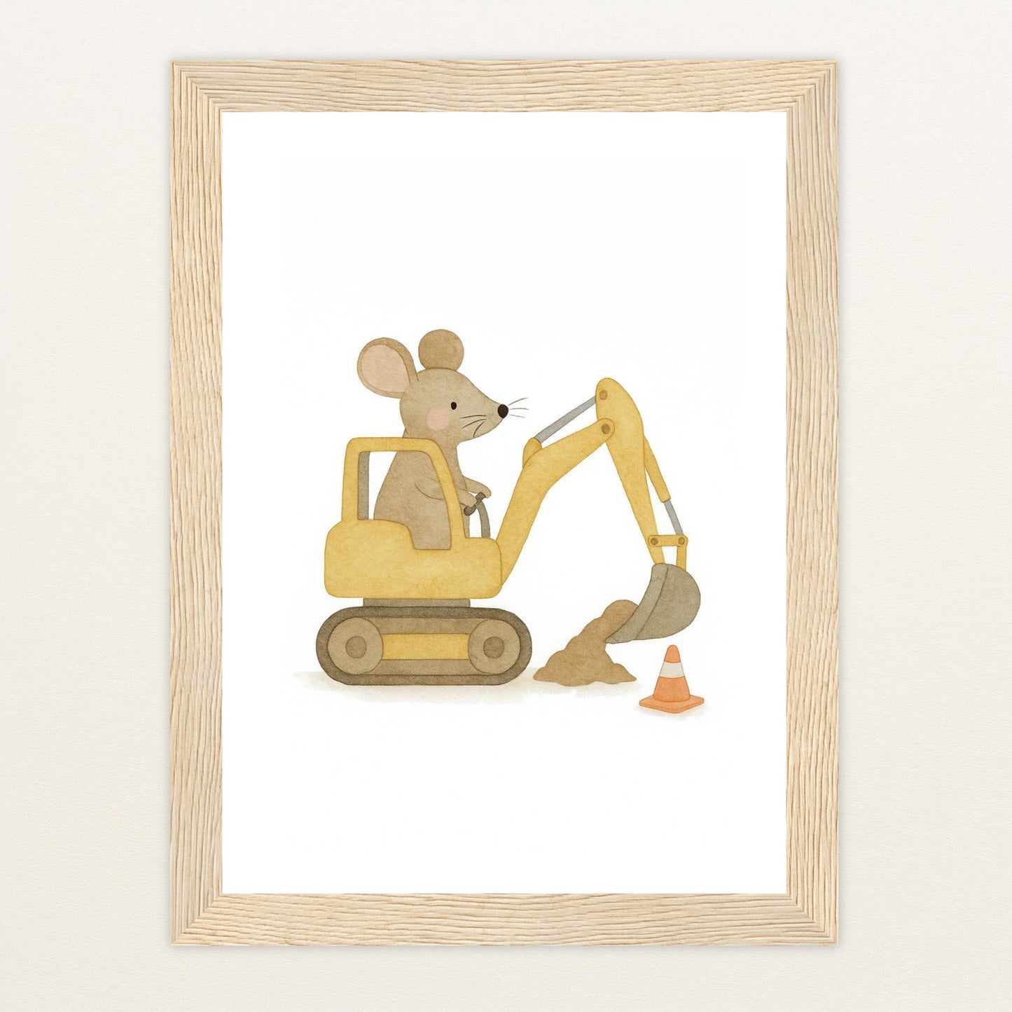 Mimi die Maus - Motiv: "Bagger" Poster mit Holzrahmen von tinylearner