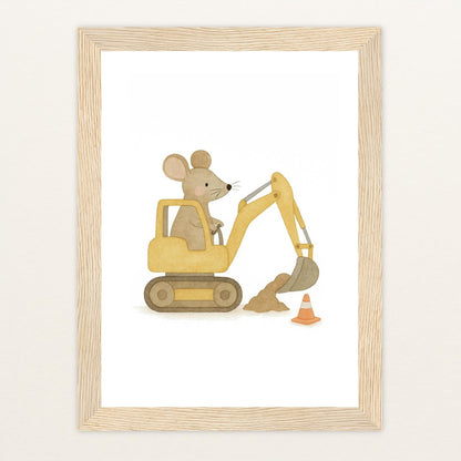 Mimi die Maus - Motiv: "Bagger" Poster mit Holzrahmen von tinylearner