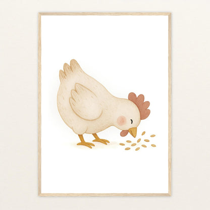 Hanni das Huhn - Motiv: "Körner" Poster mit Holzrahmen von tinylearner