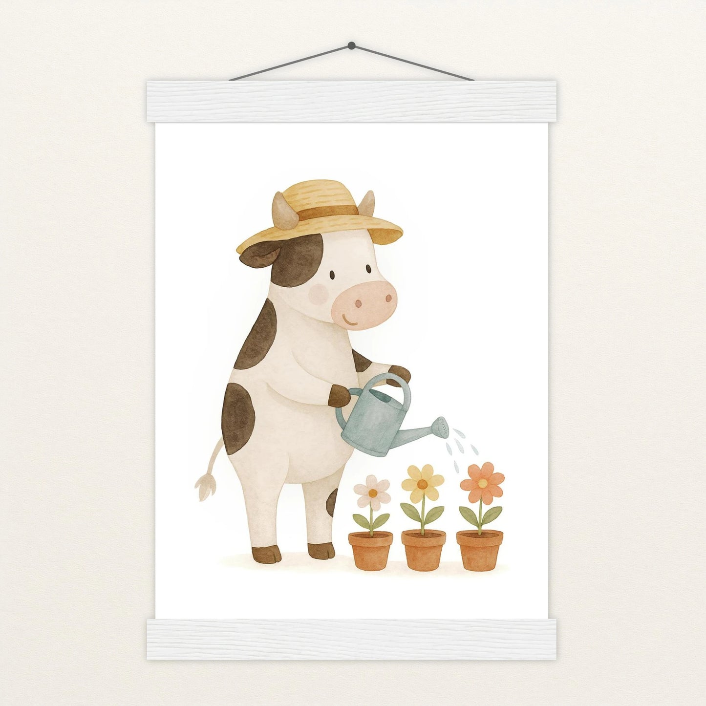 Klara die Kuh - Motiv: "Blumengießen" Poster mit Leisten von tinylearner