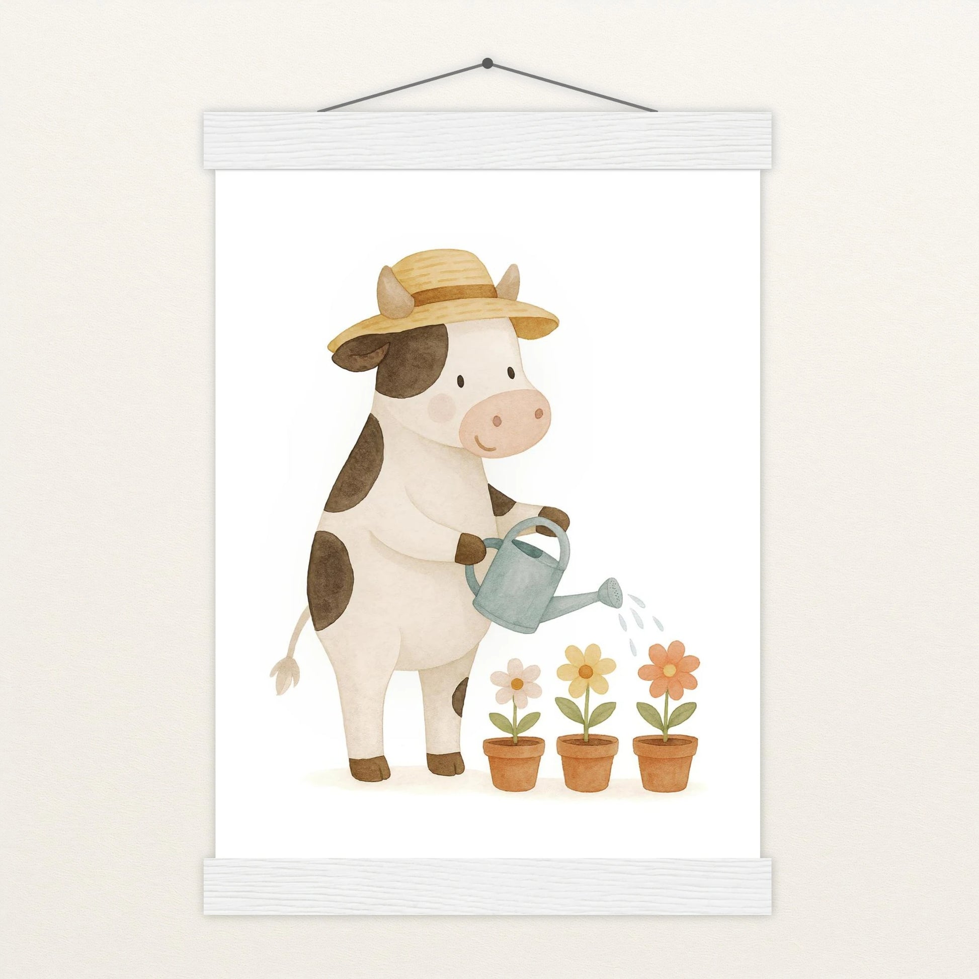 Klara die Kuh - Motiv: "Blumengießen" Poster mit Leisten von tinylearner