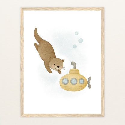 Otti der Otter - Motiv: "U-Boot" Poster mit Holzrahmen von tinylearner