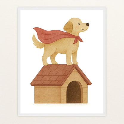 Hugo der Hund - Motiv: "Superheld" Poster mit Holzrahmen von tinylearner