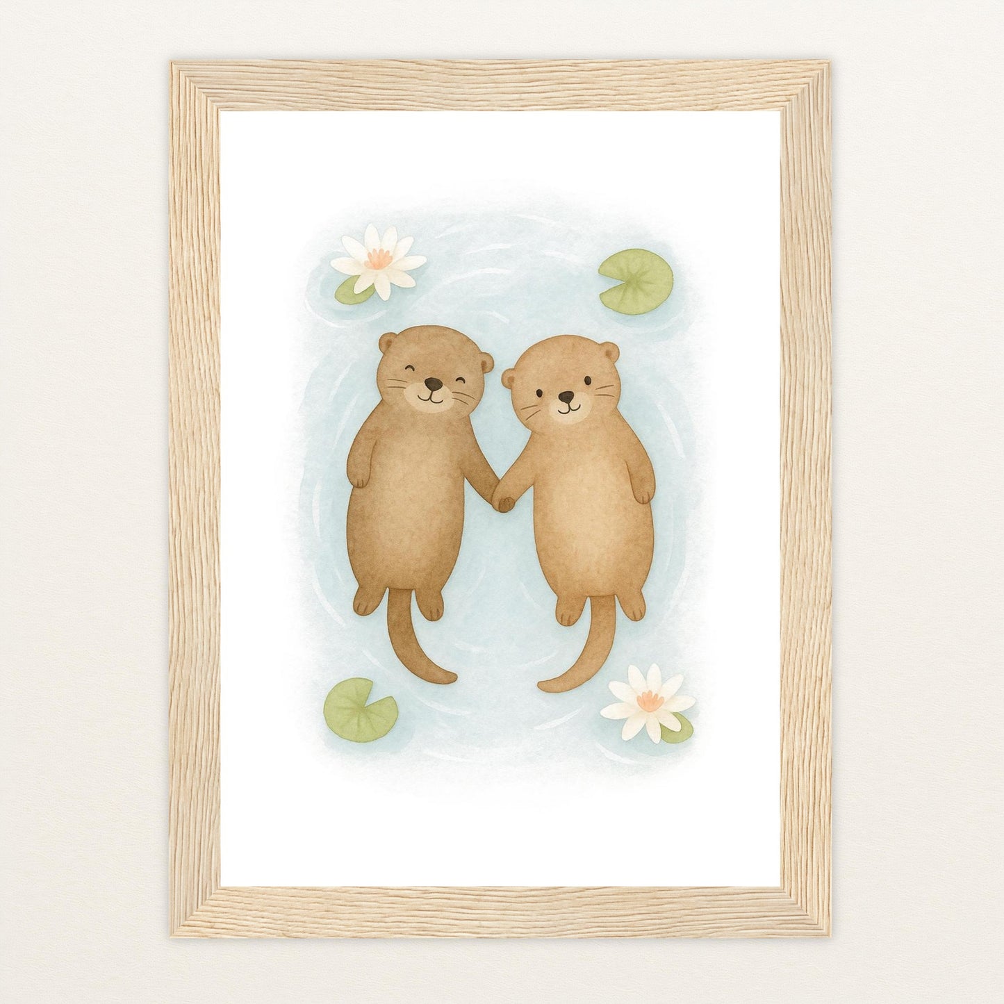 Otti der Otter Poster mit Holzrahmen von tinylearner