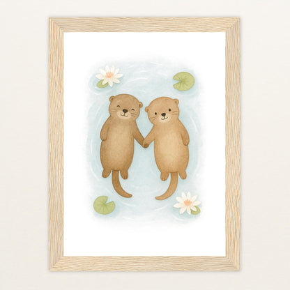 Otti der Otter Poster mit Holzrahmen von tinylearner