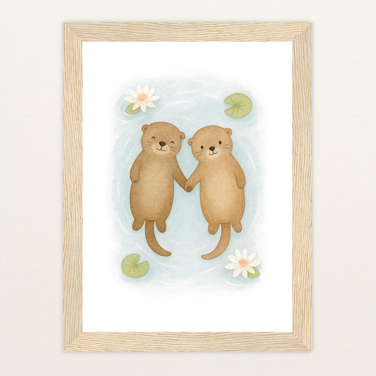 Otti der Otter Poster mit Holzrahmen von tinylearner