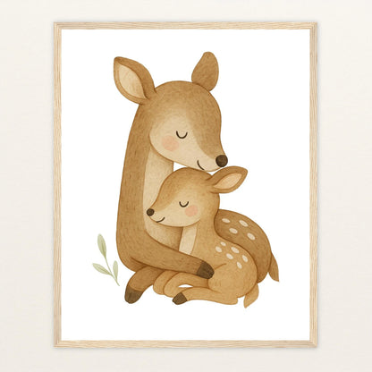 Ria das Reh - Motiv: "Kuscheln" Poster mit Holzrahmen von tinylearner
