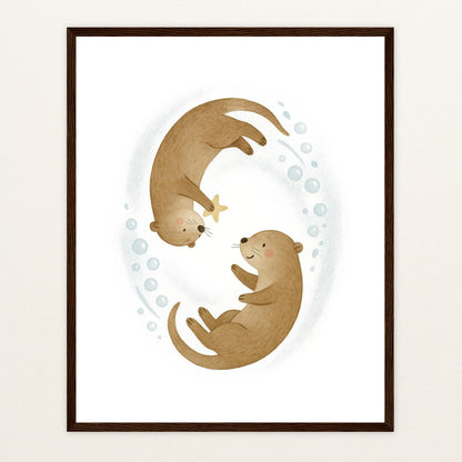 Otti der Otter - Motiv: "Stern" Poster mit Holzrahmen von tinylearner
