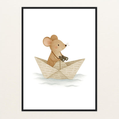 Mimi die Maus - Motiv: "Papierschiff" Poster mit Holzrahmen von tinylearner