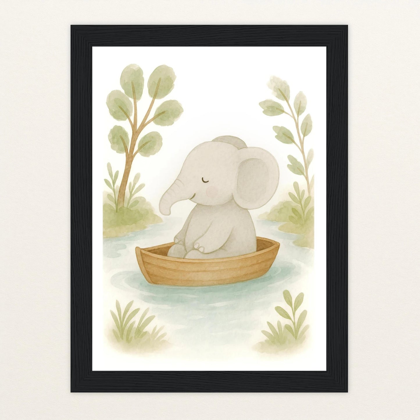 Emil der Elefant - Motiv: "Boot" Poster mit Holzrahmen von tinylearner