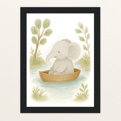 Emil der Elefant - Motiv: "Boot" Poster mit Holzrahmen von tinylearner