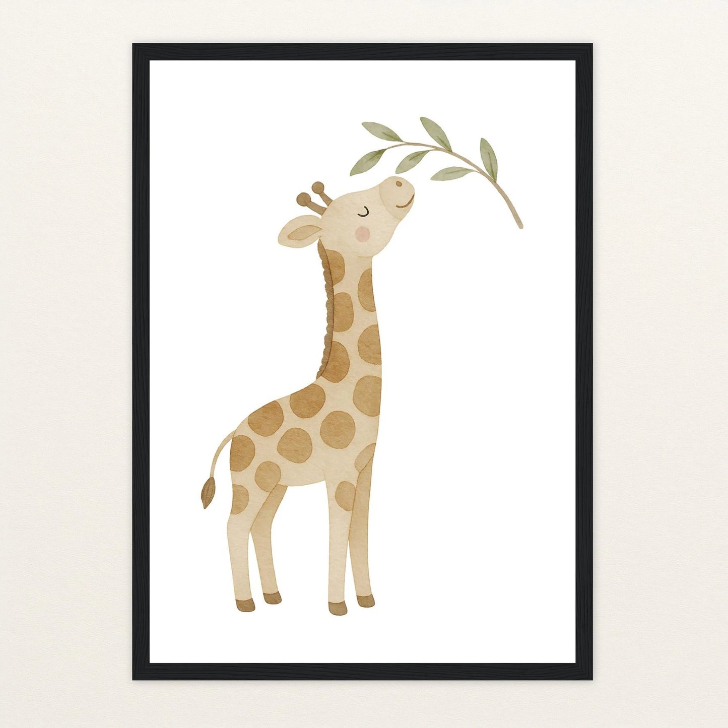Greta die Giraffe - Motiv: "Blätter" Poster mit Holzrahmen von tinylearner