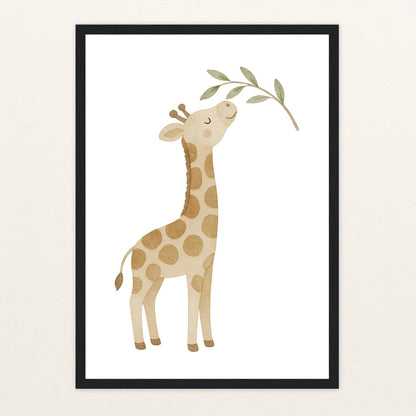 Greta die Giraffe - Motiv: "Blätter" Poster mit Holzrahmen von tinylearner