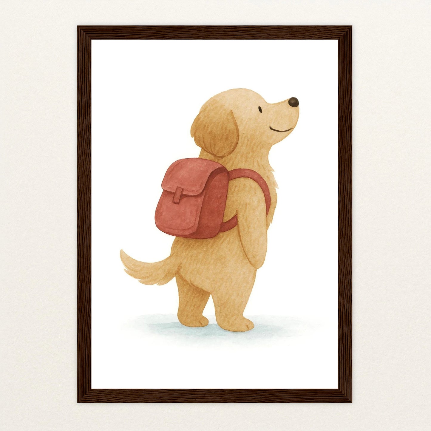 Hugo der Hund - Motiv: "Rucksack" Poster mit Holzrahmen von tinylearner