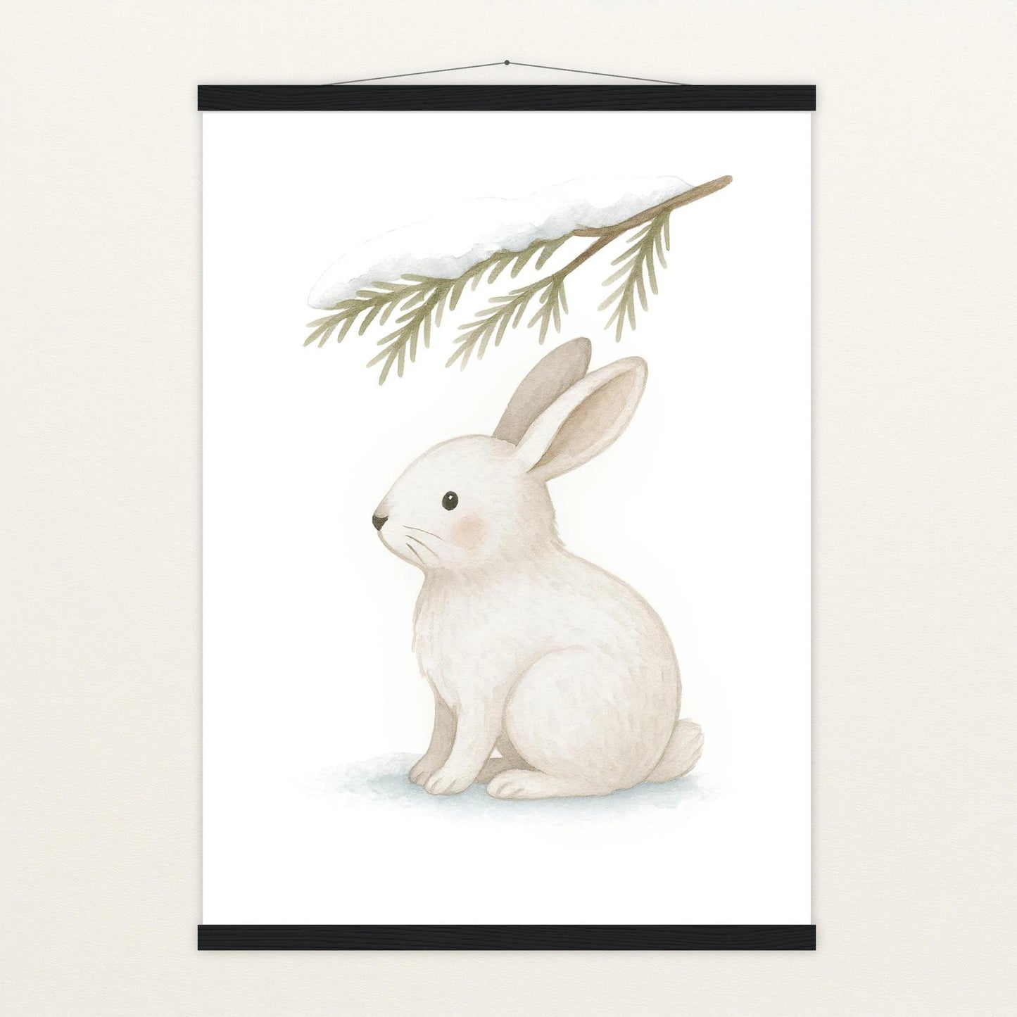 Sina der Schneehase - Motiv: "Nadelzweig" Poster mit Leisten von tinylearner
