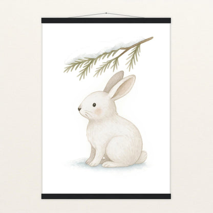 Sina der Schneehase - Motiv: "Nadelzweig" Poster mit Leisten von tinylearner