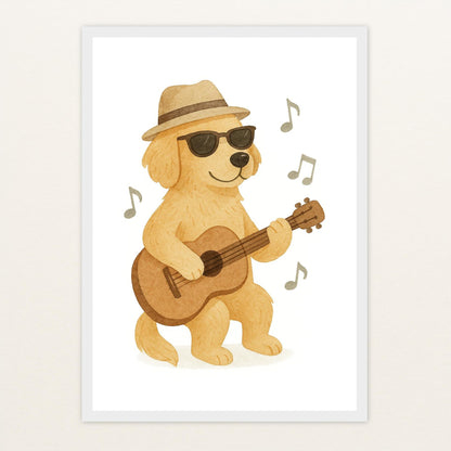 Hugo der Hund - Motiv: "Gitarre" Poster mit Holzrahmen von tinylearner