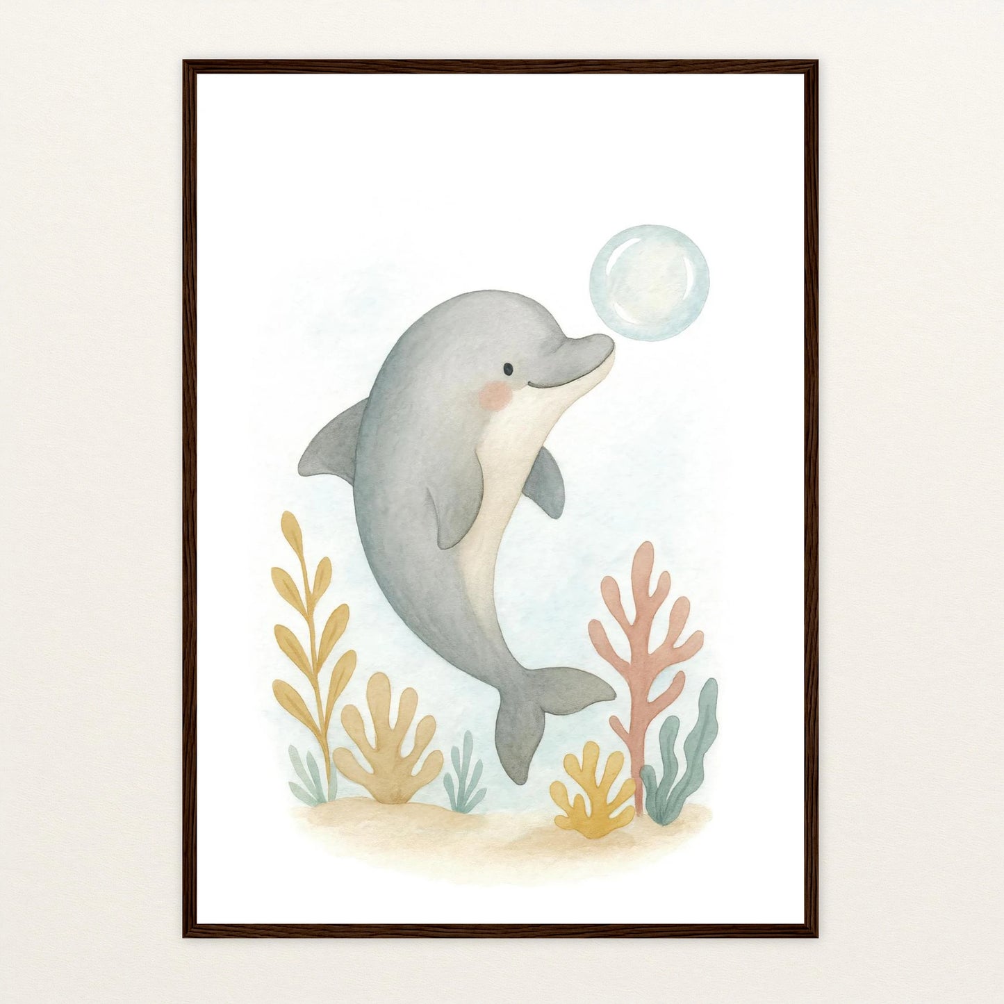 Dora der Delfin - Motiv: "Luftblase" Poster mit Holzrahmen von tinylearner