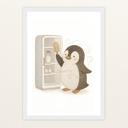 Pia der Pinguin - Motiv: "Eis" Poster mit Holzrahmen von tinylearner