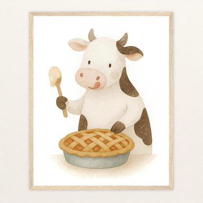 Klara die Kuh - Motiv: "Kuchen" Poster mit Holzrahmen von tinylearner