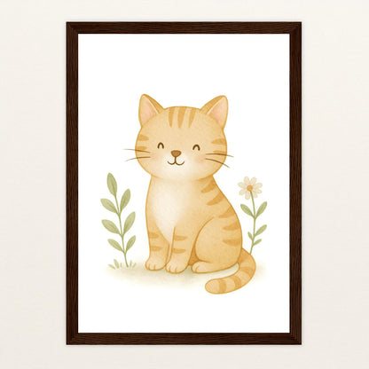 Kira die Katze Poster mit Holzrahmen von tinylearner