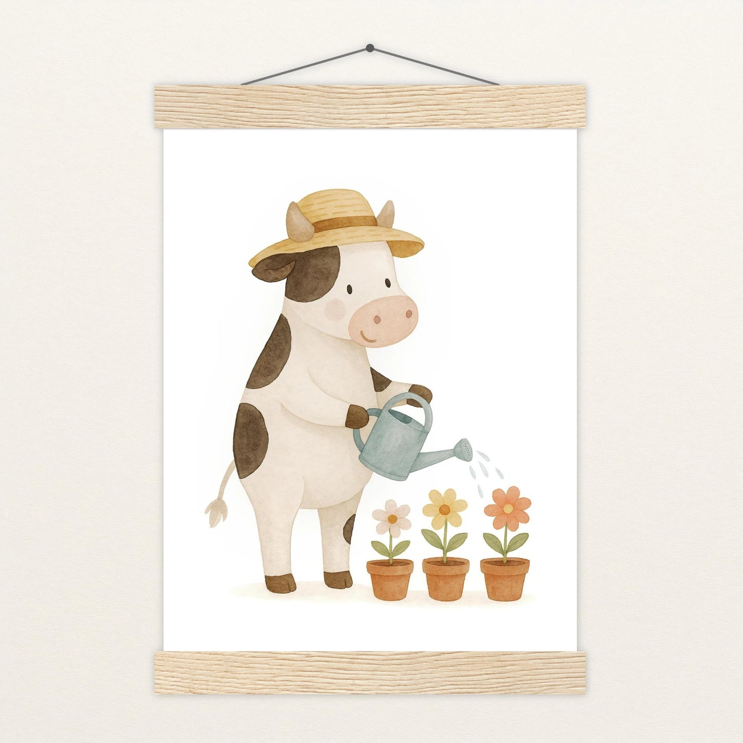 Klara die Kuh - Motiv: "Blumengießen" Poster mit Leisten von tinylearner