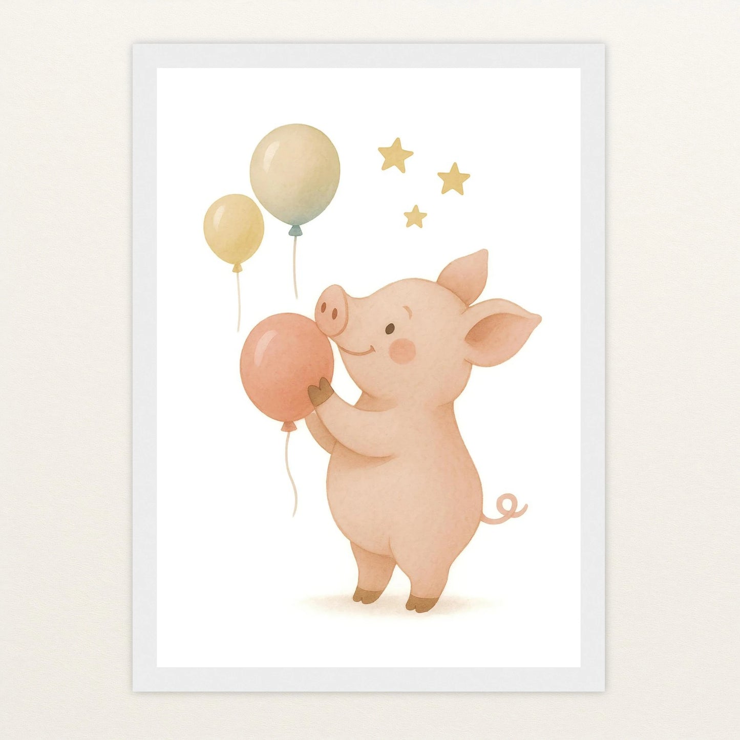 Susi das Schwein - Motiv: "Ballons" Poster mit Holzrahmen von tinylearner