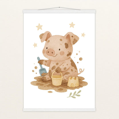Susi das Schwein - Motiv: "Sandkasten" Poster mit Leisten von tinylearner