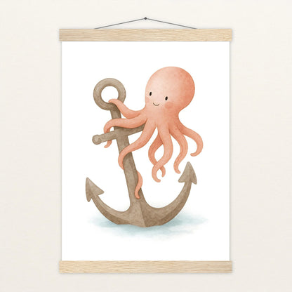 Tilli der Tintenfisch - Motiv: "Anker" Poster mit Leisten von tinylearner