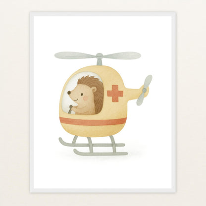 Iggi der Igel - Motiv: "Rettungshubschrauber" Poster mit Holzrahmen von tinylearner